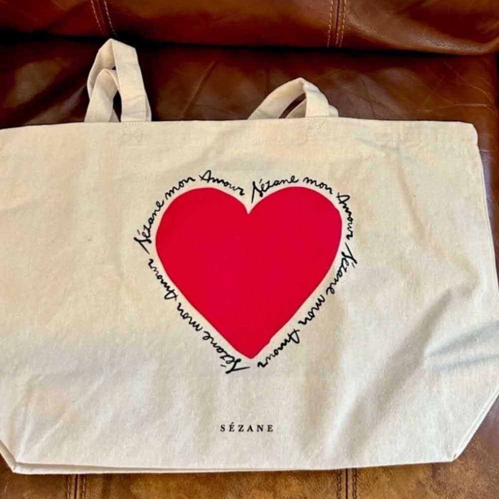 Sezane New York Mon Amour Canva Tote Bag Set w Post Card Limited Edition NEW GWP